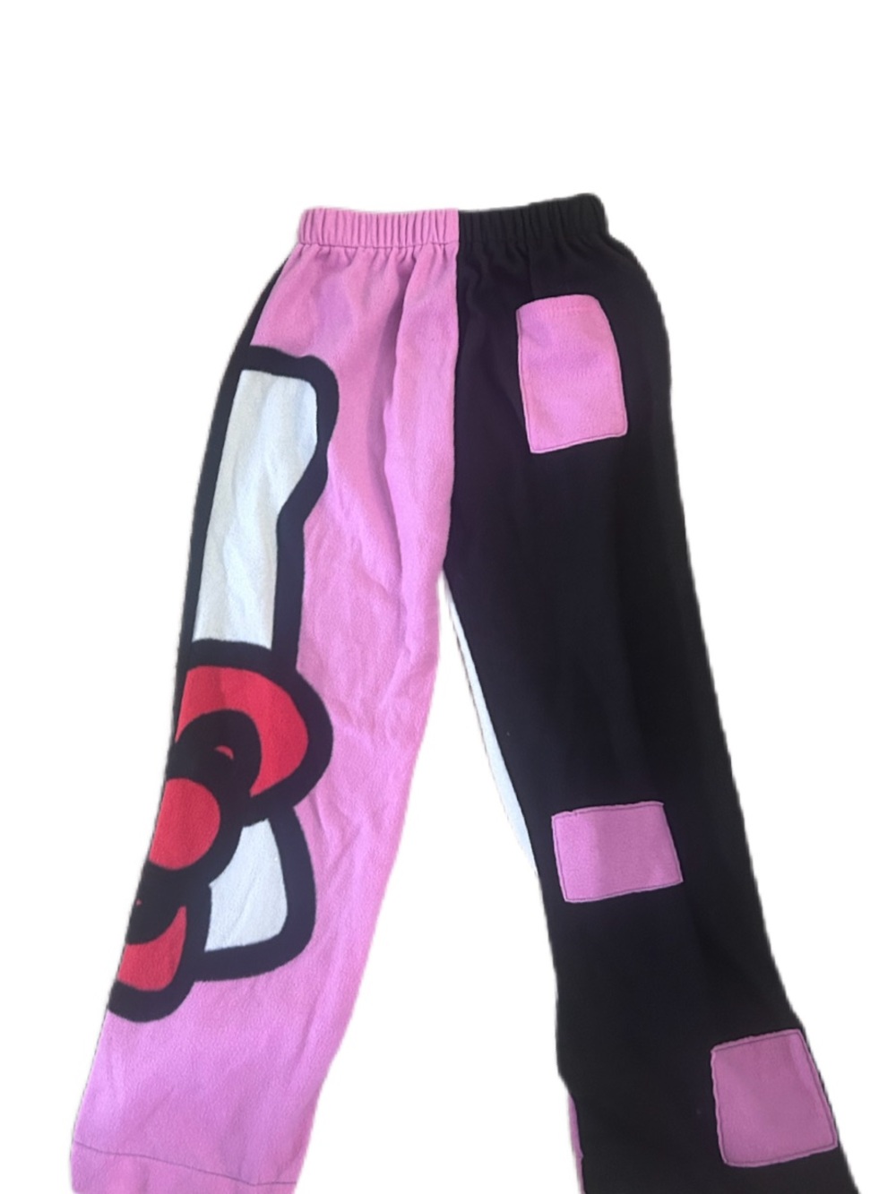 Hello Kitty handmade fleece Patchwork Black Pink Women's Sweat Pants Joggers - Picture 3 of 7